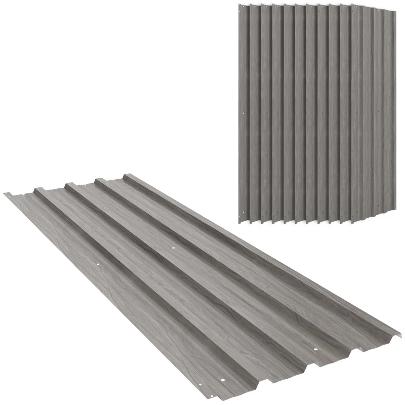 Outsunny Conjunto de 12 Painéis em Aço Galvanizado Resistentes Às Intempéries 129x45 cm Efeito Madeira Cinza Claro
