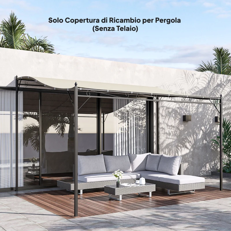 Outsunny Telo di Ricambio per Pergola da Giardino 2.5x3 m con 8 Fori di Drenaggio, in Poliestere, 297x243 cm, Beige