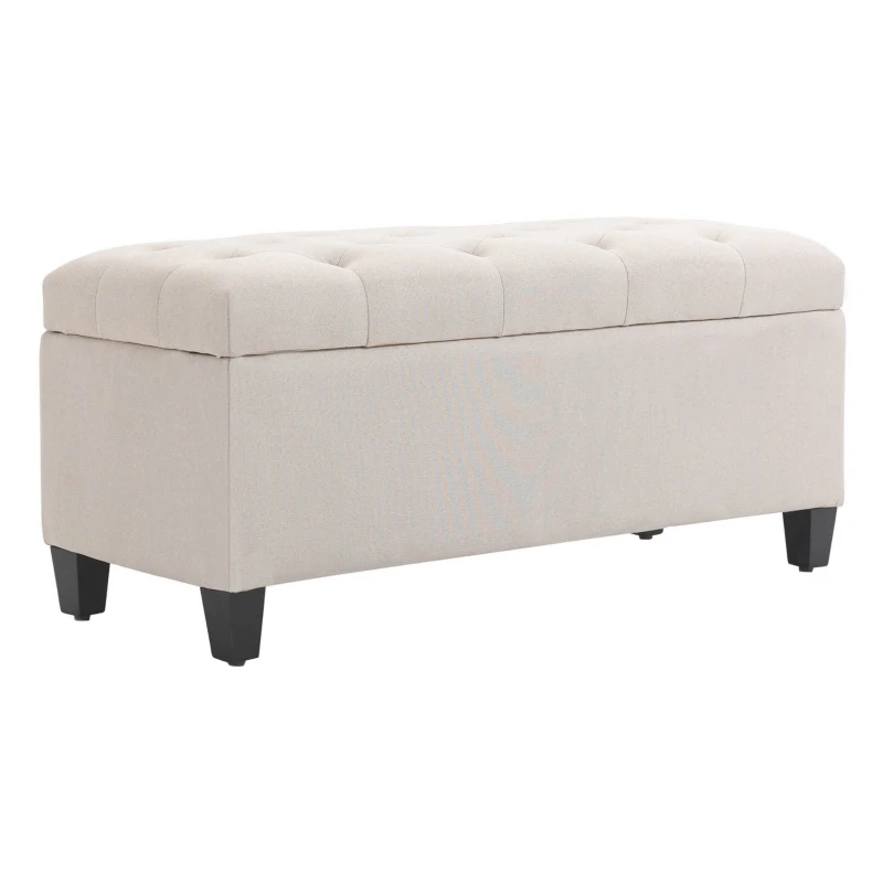 HOMCOM Banco de Arrumação Puff para Sala Ponta Da Cama Baú de Arrumação para Sala Quarto Entrada 100x40x44 cm Creme