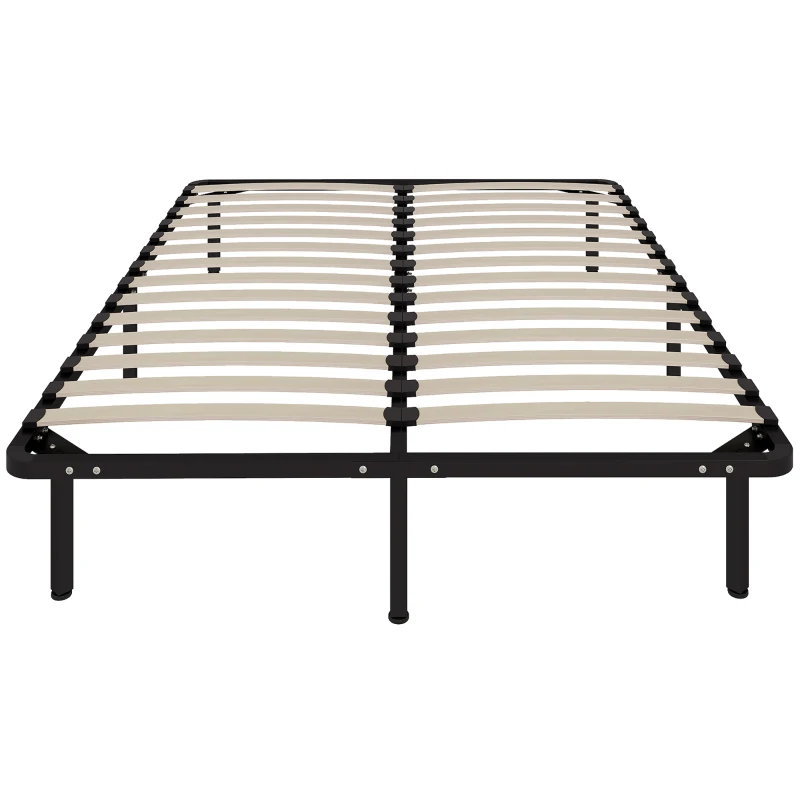 HOMCOM Estrutura de Cama 140x190 cm Cama de Casal em Madeira Maciça com Estrado de Ripas e Pés Espaço de Arrumação Por Baixo Preto