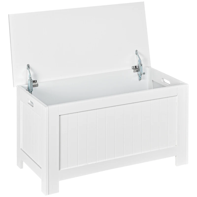 HOMCOM Panca Contenitore Multiuso in Legno MDF, 2 Maniglie e Apertura con Blocco di Sicurezza, 81x40x46cm, Bianco