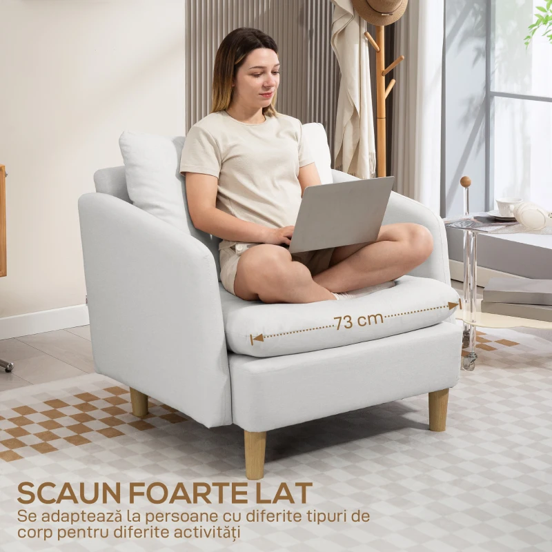 HOMCOM Fotoliu Modern pentru Living din Țesătură cu Șezut Larg și Gros, Crem