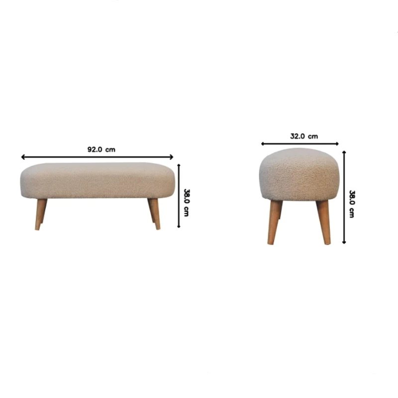 Solid Wood Upholstered Boucle Hallway Bench with 100% Solid Mango Wood, Hand-finished Seat for Smooth Traffic Flow, 32L x 92W x 38H cm, Brown