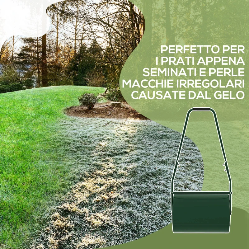 Outsunny Rullo per Prato da 63L di Capacità con Lama Raschiante, in Metallo, 123x58x40 cm, Verde Scuro