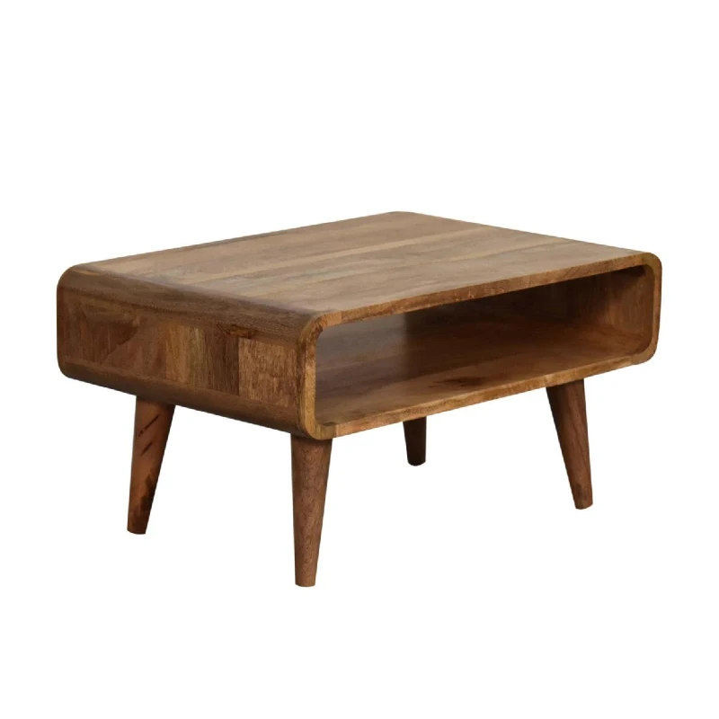 Solid Mango Wood Media Unit with Oak-Effect Finish, Open Shelf, Hand-Finished Table for AV Components, 45L x 65W x 35H cm, Brown