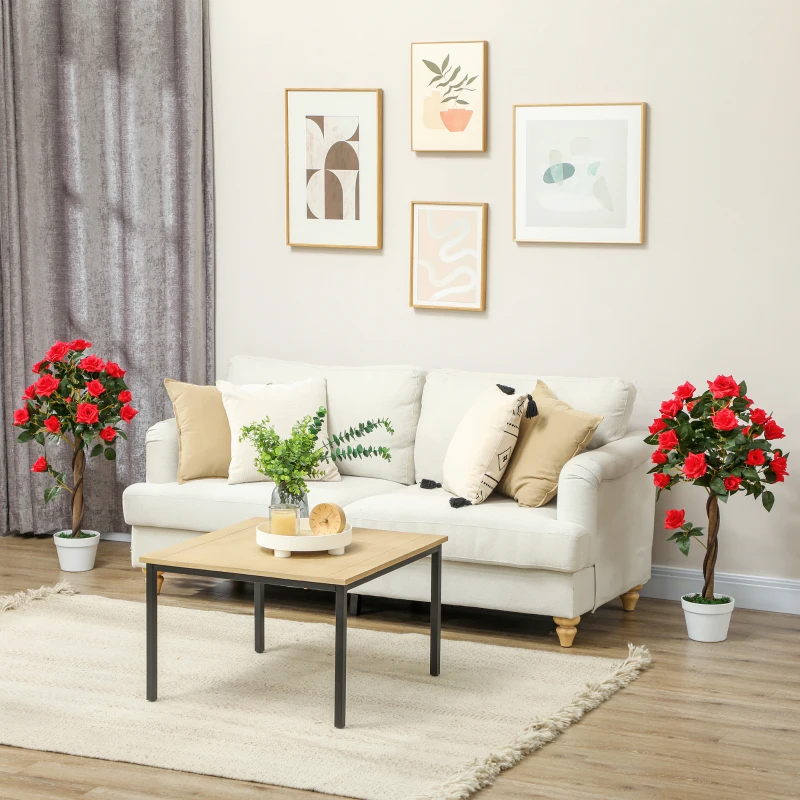 Outsunny Set of 2 Artificial Plants White Rose Floral in Pot, Fake Plants for Home Indoor Decor, 90cm, Red