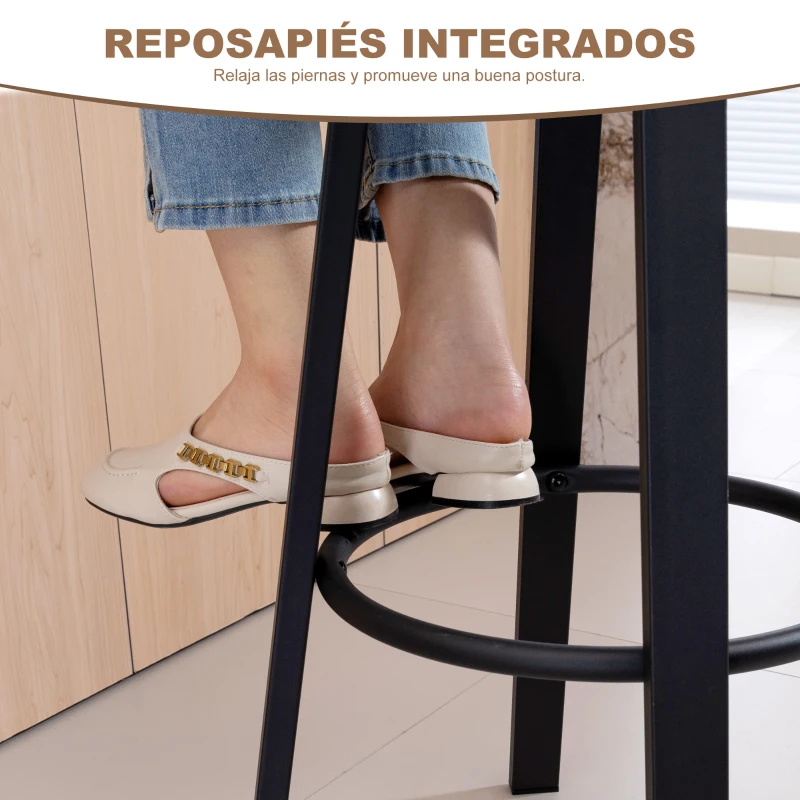 HOMCOM Juego de 2 Taburetes de Bar, Sillas de Bar Giratorio 360° Tapizado en Cuero Sintético con Respaldo y Reposapiés Negro