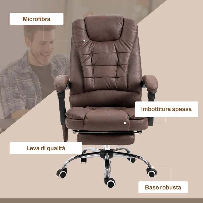 Vinsetto Poltrona da Ufficio con Telecomando e 6 Punti di Massaggio, in Microfibra, 65x70x111-119 cm, Marrone