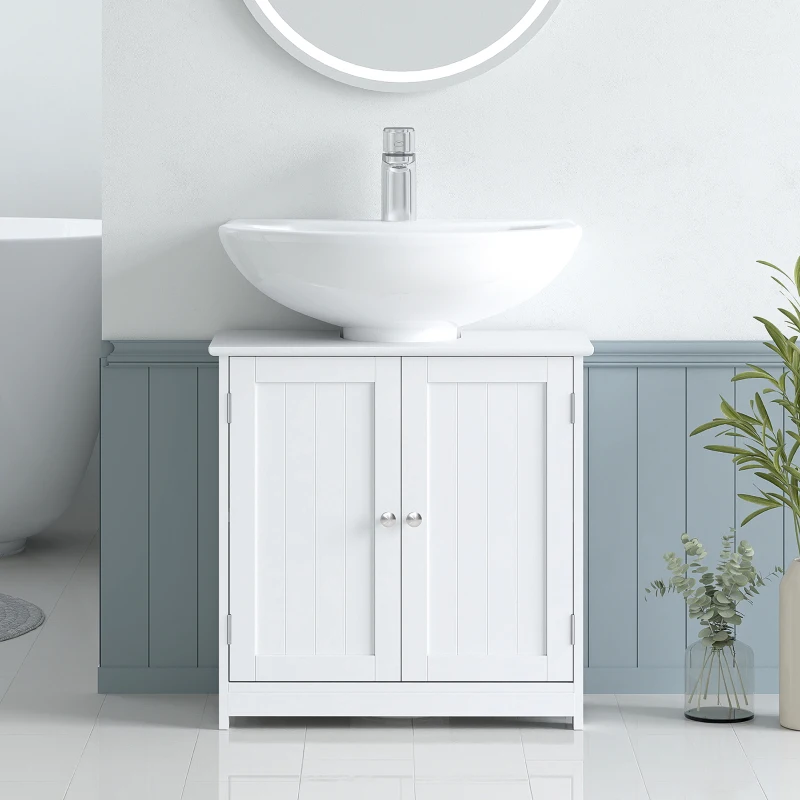 kleankin Meuble salle de bain sous lavabo - meuble sous-vasque - placard 2 portes avec étagère - dim. 60L x 30l x 60H cm - en bois blanc