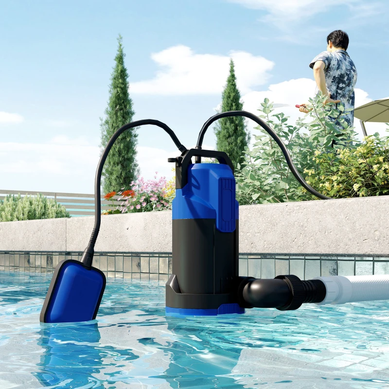 Outsunny Bomba de Evacuação para Águas Sujas/Limpas Vazão 20000L/H 750W Profundidade Máx. 7m Interruptor de Boia 17x16x36cm Preto