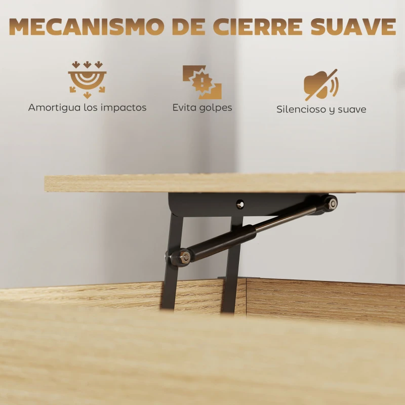 HOMCOM Mesa de Centro Elevable con Ruedas Mesa de Salón con Compartimento Oculto Estantes Abiertos Madera Natural y Blanco