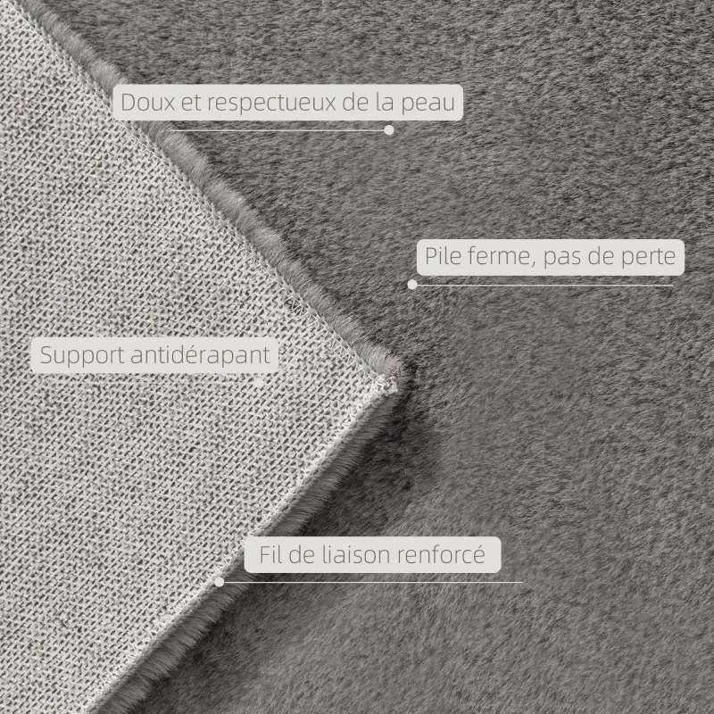 HOMCOM Tapis salon 200 x 140 cm tapis à poils longs, lavable en machine, antidérapant, en fausse fourrure, gris clair