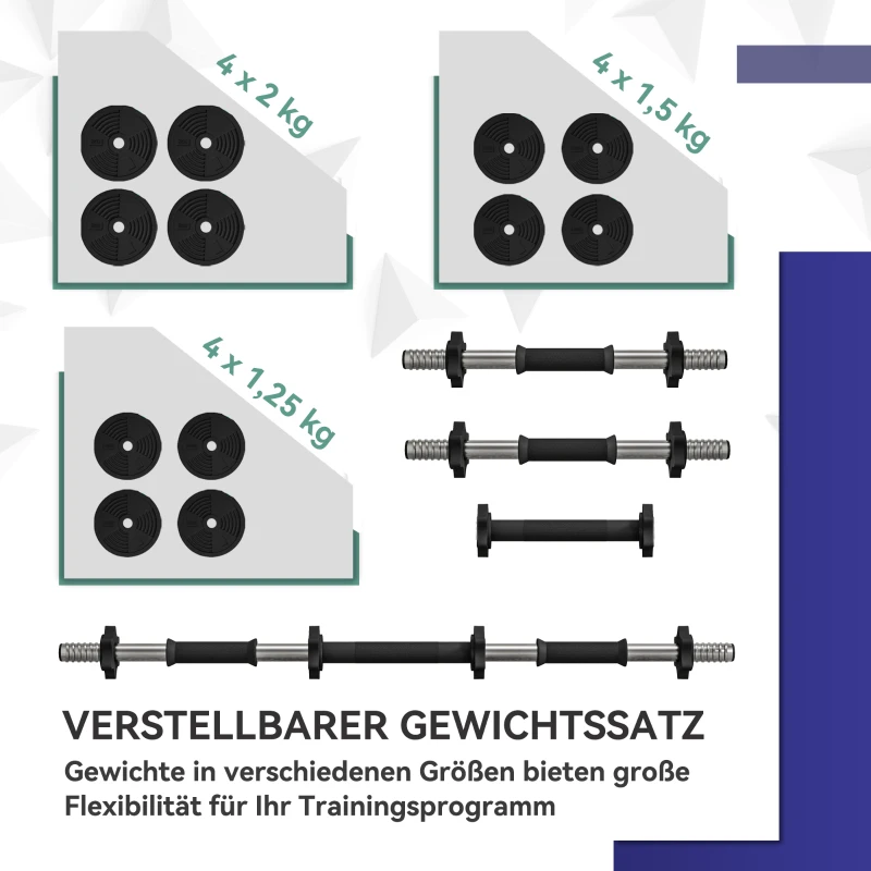 SPORTNOW 2-in-1 Hantel-Set, Lang- & Kurzhantel, 20 kg, rutschfest, bodenschonend, Schwarz/Grün