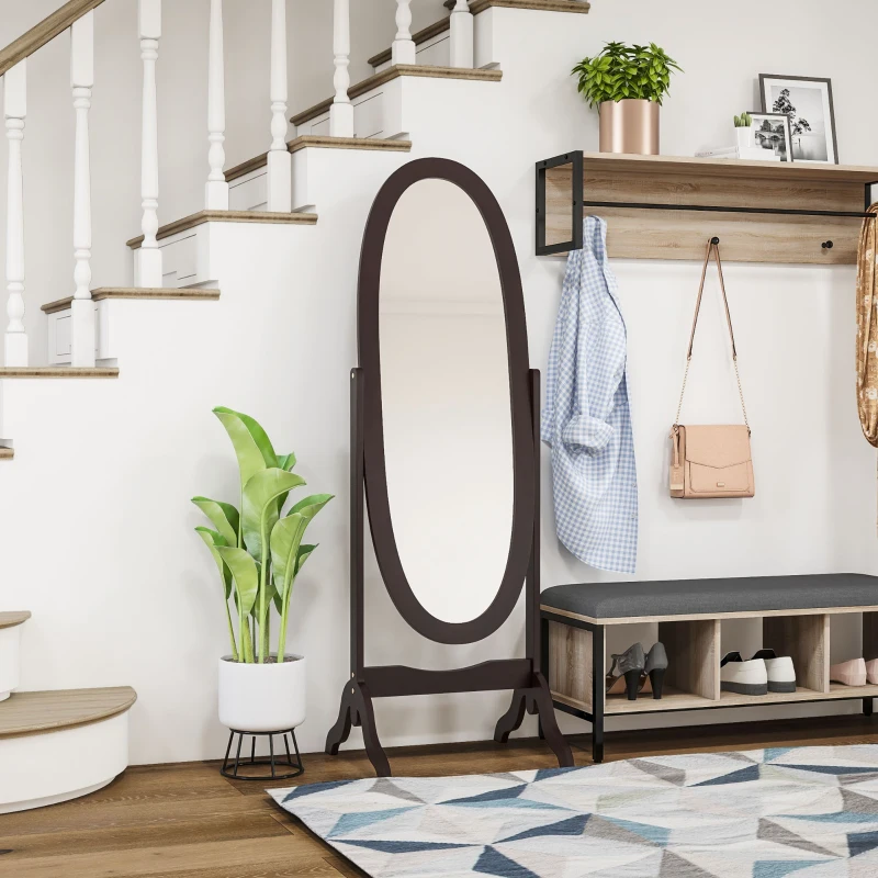 HOMCOM Espelho de Pé Oval Estilo Shabby Chic Inclinação Ajustável 48x46x147 cm Mdf Café