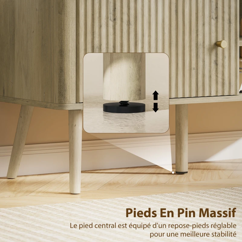 HOMCOM Meuble TV, meuble télé avec placard à porte, compartiments ouverts et étagère réglable, 115x35x49cm, chêne