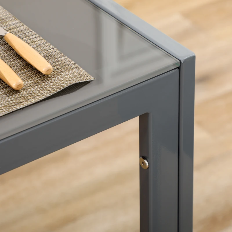 HOMCOM Conjunto de Mesa de Jantar com 4 Cadeiras Mesa de Cozinha com Cadeiras em Couro Sintético 120x70x75 cm Cinza