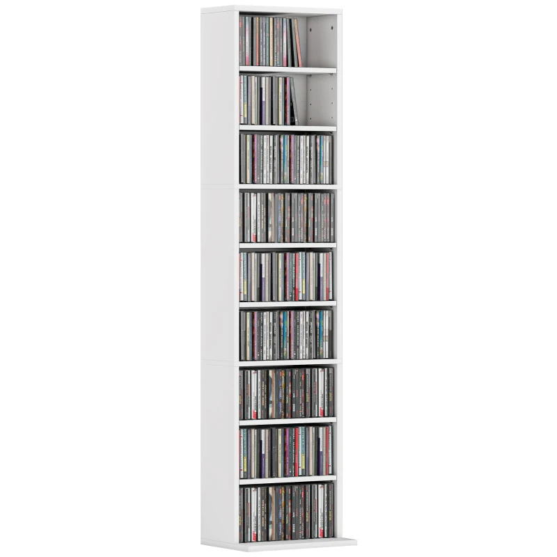 HOMCOM Scaffale Porta CD con 6 Ripiani Regolabili, Capacità di 260 CD/120 DVD, 33x24x140 cm, Bianco