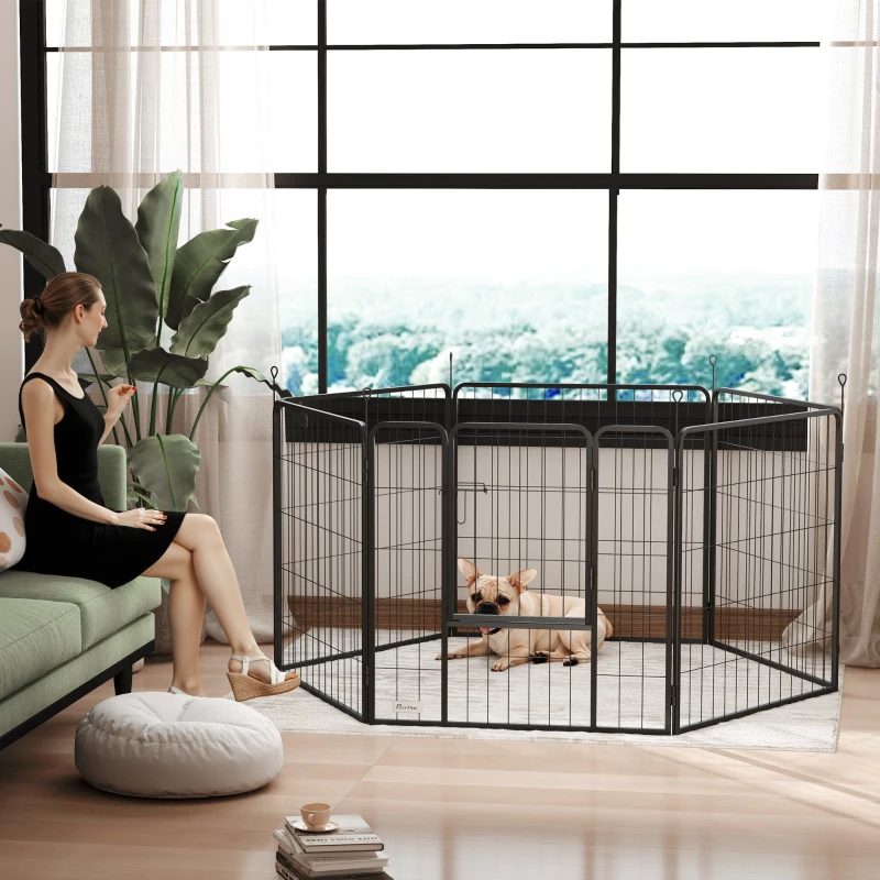 PawHut Parc pour chien, enclos chien 6 panneaux modulable et pliable, portable en acier avec porte 80 x 80 gris