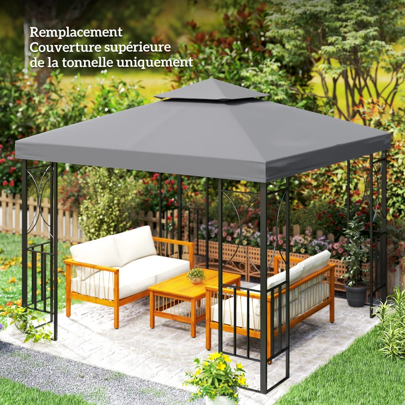 Outsunny Toit de Remplacement pour pavillon de Jardin Toile de Rechange pour pavillon tonnelle Tente 3 x 3 m Gris