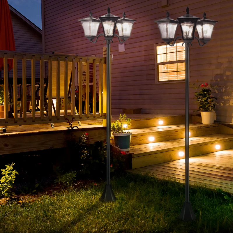 Outsunny Set 2 Lampioncini Solari da Esterno a 3 Luci Impermeabili IP44, 51.5x47x182.5cm, Nero