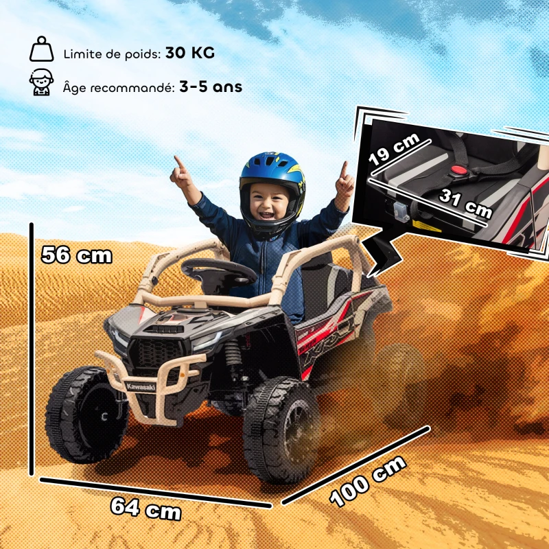 AIYAPLAY Carro Elétrico Infantil Utv Kawasaki Teryx Krx 1000 12 V com 2 Motores de 25 W Telecomando 2,4 Ghz 100x64x56 cm Amarelo