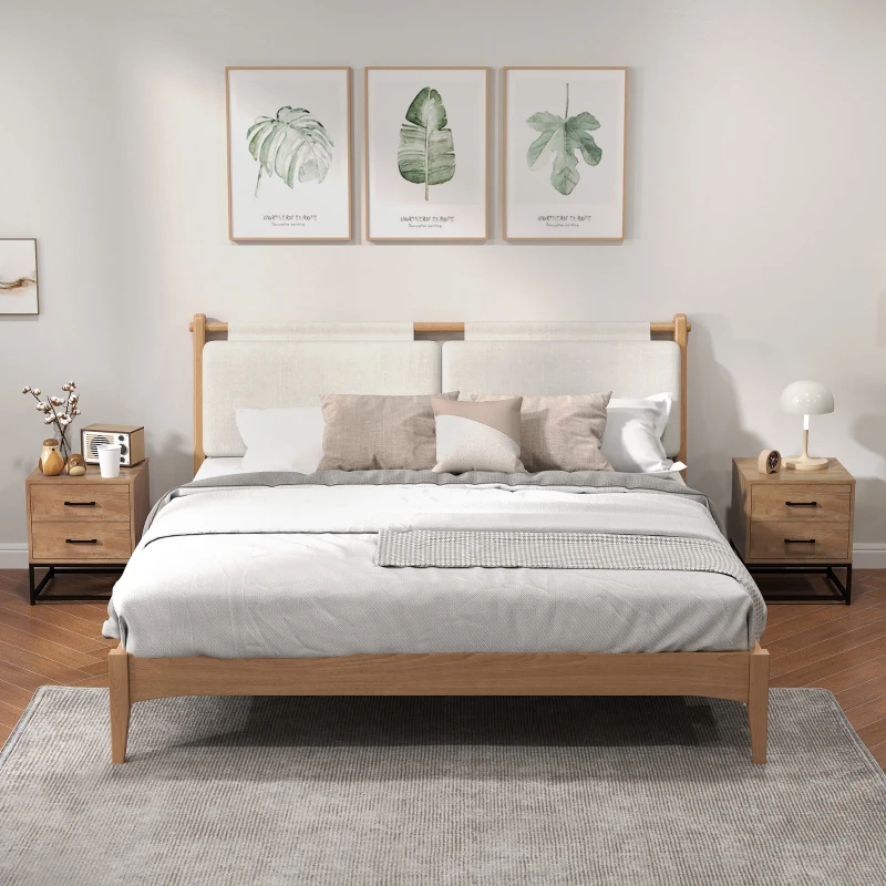 HOMCOM Conjunto de 2 Mesas de Cabeceira com 2 Gavetas Estilo Industrial para Quarto Sala 40x39,5x48 cm Madeira Natural