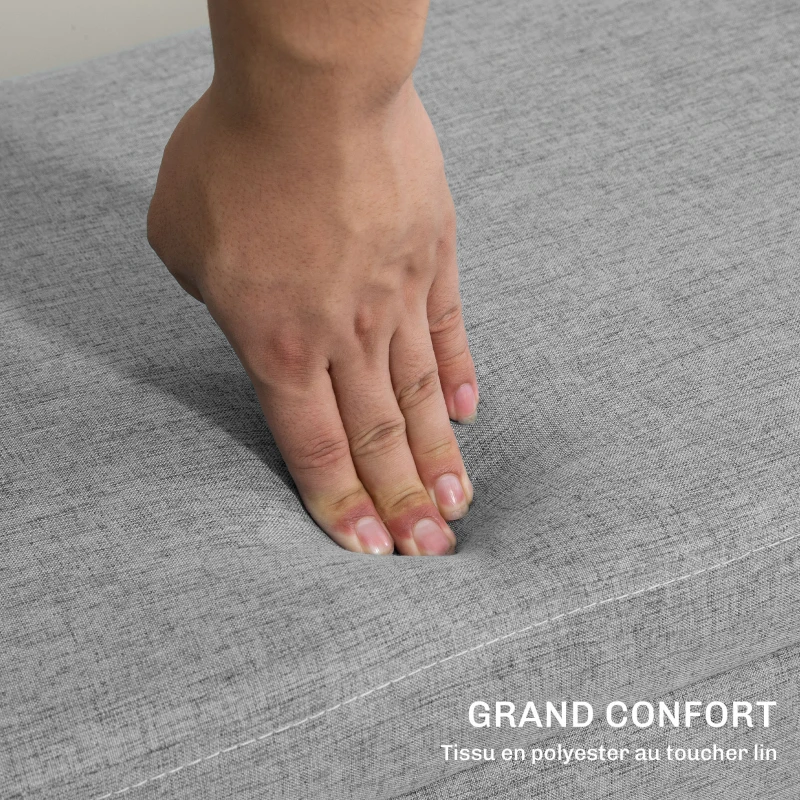 HOMCOM Banc coffre rangement rembourré aspect lin pour chambre à coucher, entrée, salon, charge 220 Kg, 110 x 39 x 45 cm, gris