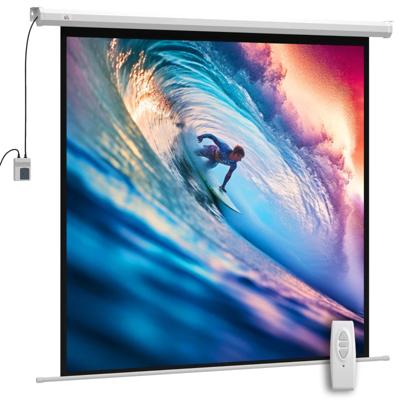 HOMCOM Tela de Projeção Motorizada 216 cm 4K Hd Elétrica Montagem Na Parede Ou Teto Painel de Controle e Controle Remoto