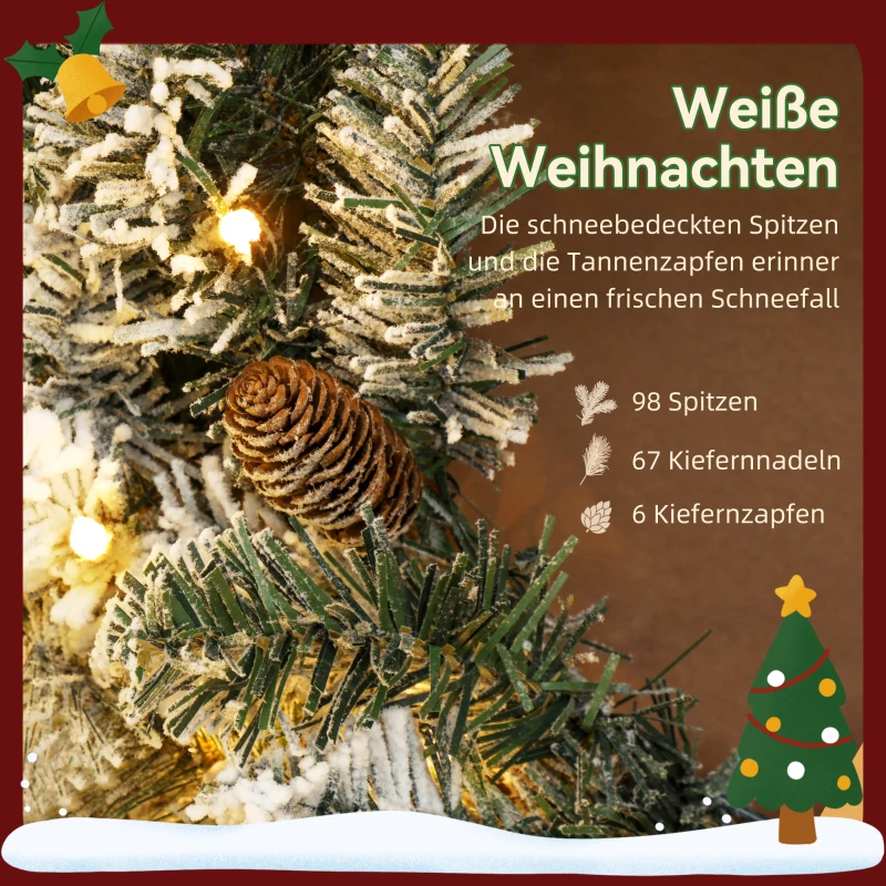 HOMCOM Tannenkranz Weihnachtskranz mit LED-Lichterkette, Tannenzapfen, Türkranz Grün+Weiß, Ø60 x 8 cm