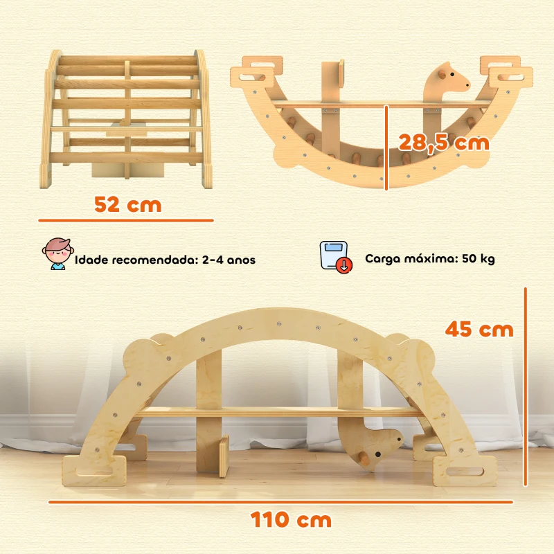 AIYAPLAY Arco de Escalada de Madeira e Baloiço Montessori Brinquedo Educativo Interior para Crianças 110x52 cm Madeira