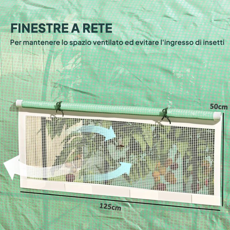 Outsunny Serra a Tunnel per Orto 3x3x2 m in Acciaio e PE Anti UV con Porte Avvolgibili e Finestre, Verde