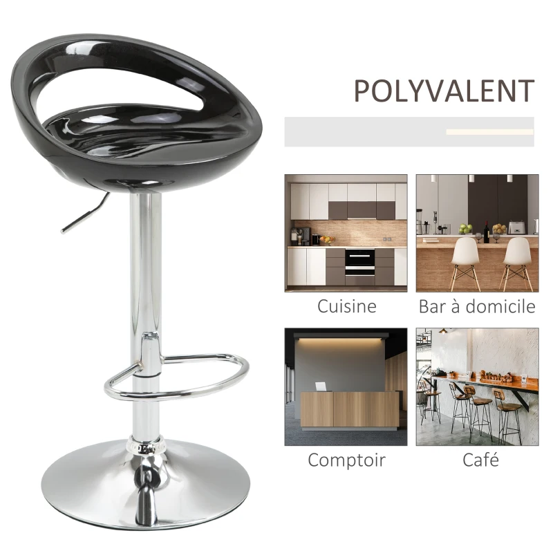 HOMCOM Lot de 2 tabourets de bar chaises de bar hauteur réglable dossier et repose-pieds pivotant à 360° 46x41x76-96cm noir
