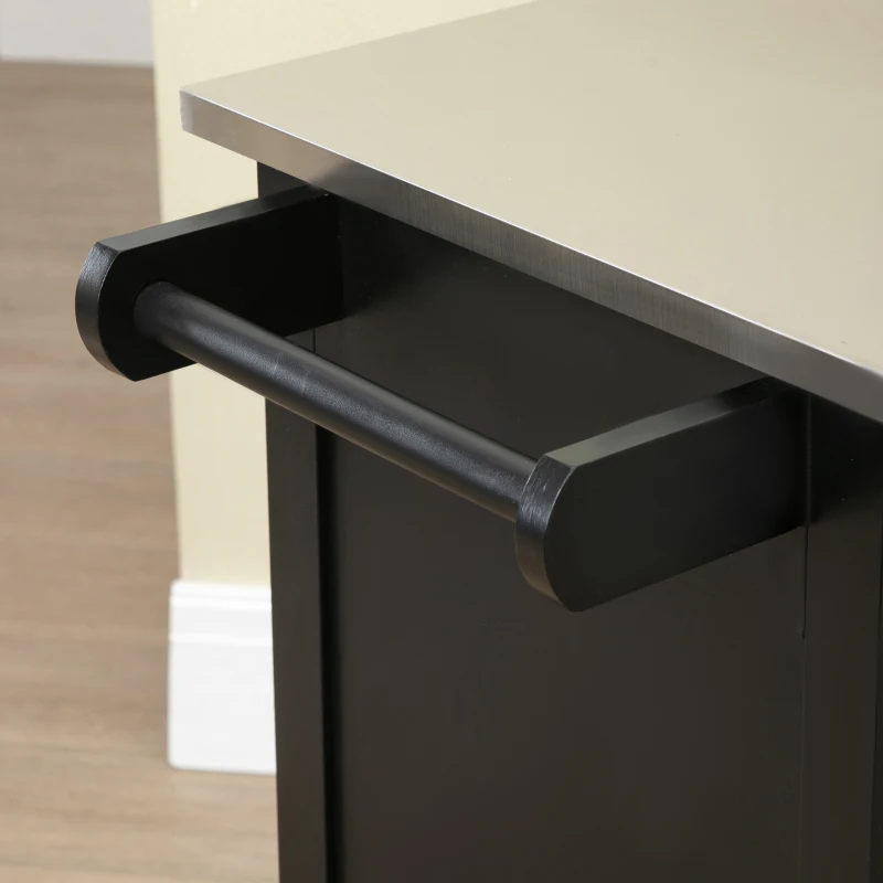 HOMCOM Carrinho de Cozinha com Rodas Multi-Armazenamento 1 Gaveta Armário 2 Portas com Prateleira Porta-Toalhas Mdf Preto