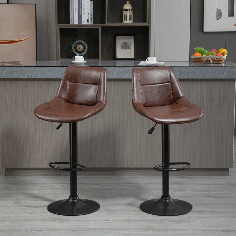 HOMCOM Conjunto de 2 Banquetas de Bar Vintage Ajustáveis Giratórias com Apoio para Pés Altura Ajustável 88-108 cm Castanho
