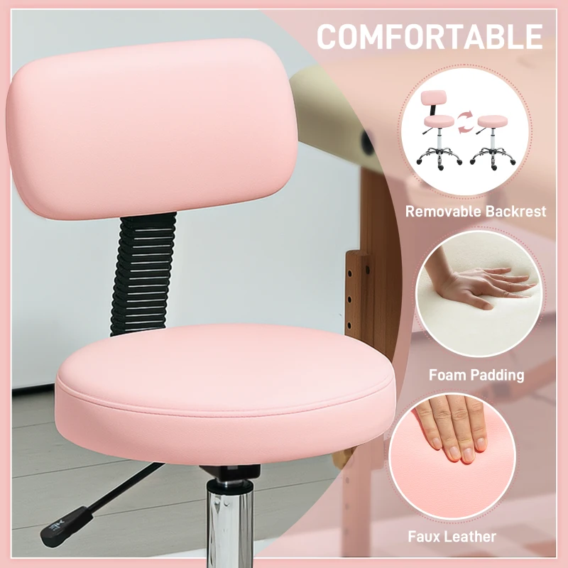 HOMCOM 360° Swivel Seat Salon Stool - Pink