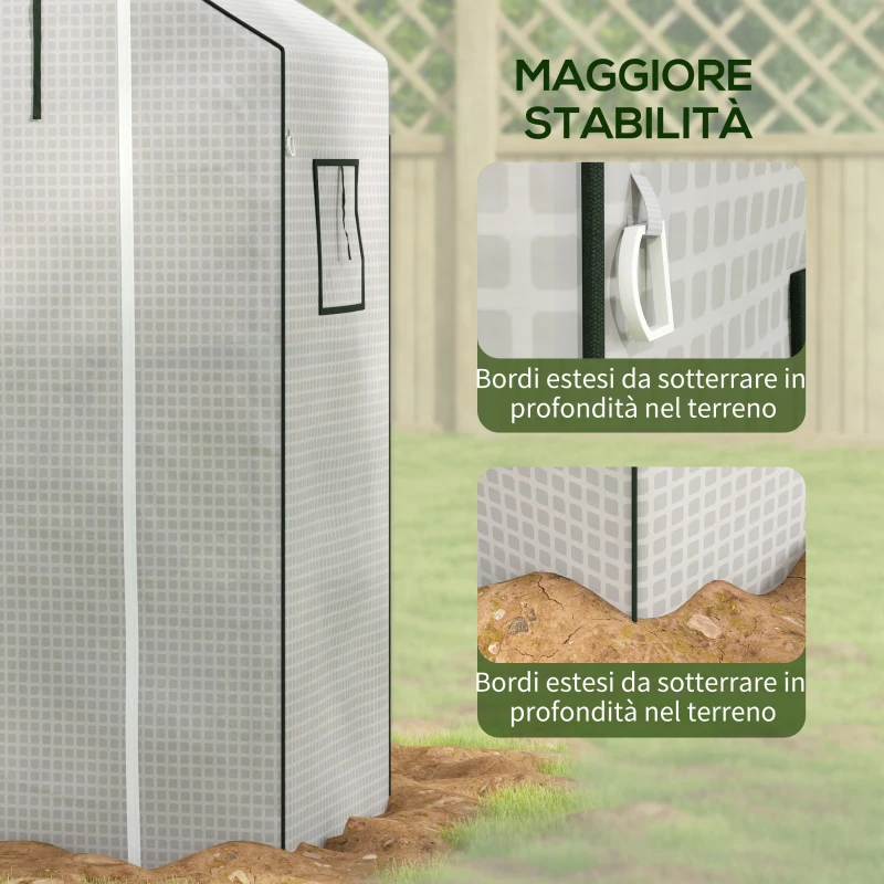 Outsunny Copertura Serra da Giardino in PE con Porta a Cerniera e Finestre, 140x73x190 cm, Bianco