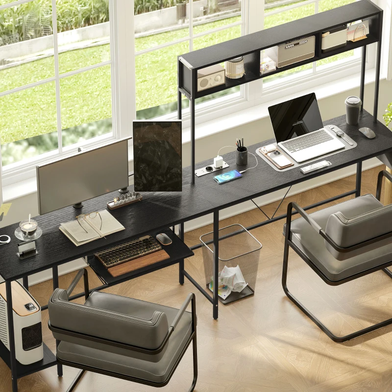 HOMCOM Secretária Modular Secretária de Canto com Tomada e Porta USB Estilo Industrial Prateleiras de Arrumação 160x120x145 cm Preto