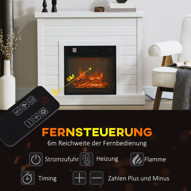 HOMCOM Elektro-Kamin, 3D-Flammeneffekt, 3 Einstellungen, Timer, Fernbedienung, Weiß