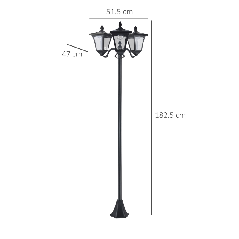 Outsunny Set 2 Lampioncini Solari da Esterno a 3 Luci Impermeabili IP44, 51.5x47x182.5cm, Nero