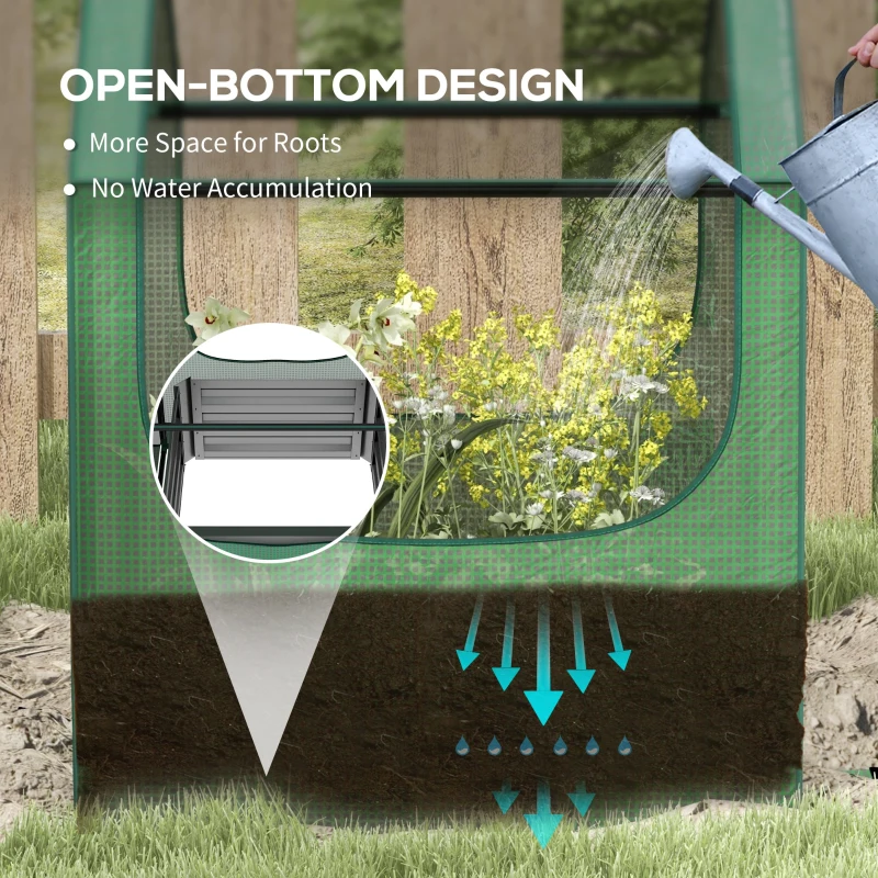 Outsunny 61 x 61cm Garden Planter Bed, with Cover - Green and Silver