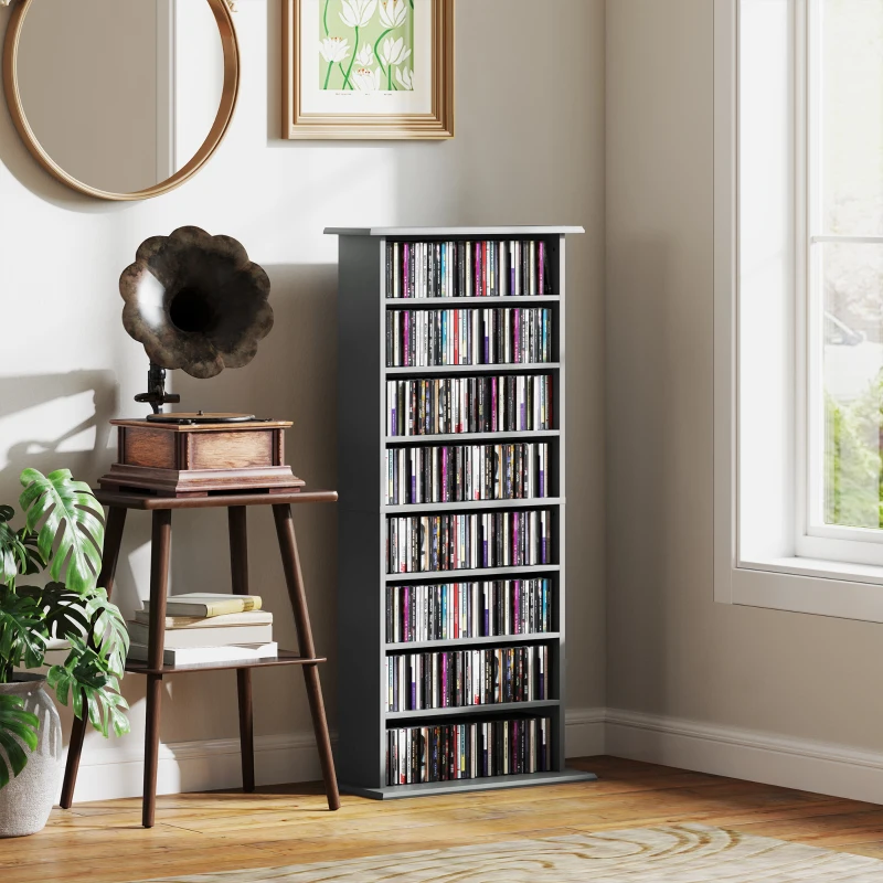 HOMCOM Rangements pour CD et DVD avec 8 compartiments et 6 étagères réglables, capacité max. 360 CD/185 DVD et Blu-ray, gris