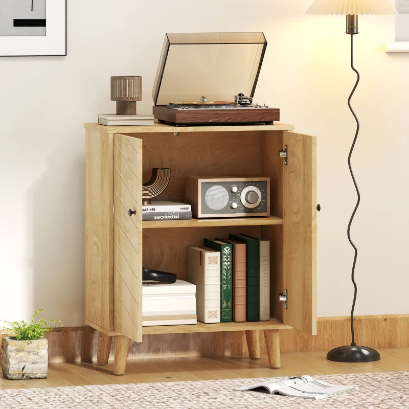 HOMCOM Vintage Storage Cabinet with Double Chevron Doors and Pine Wood Legs, Side Cabinet for Living Room, Kitchen, Bedroom