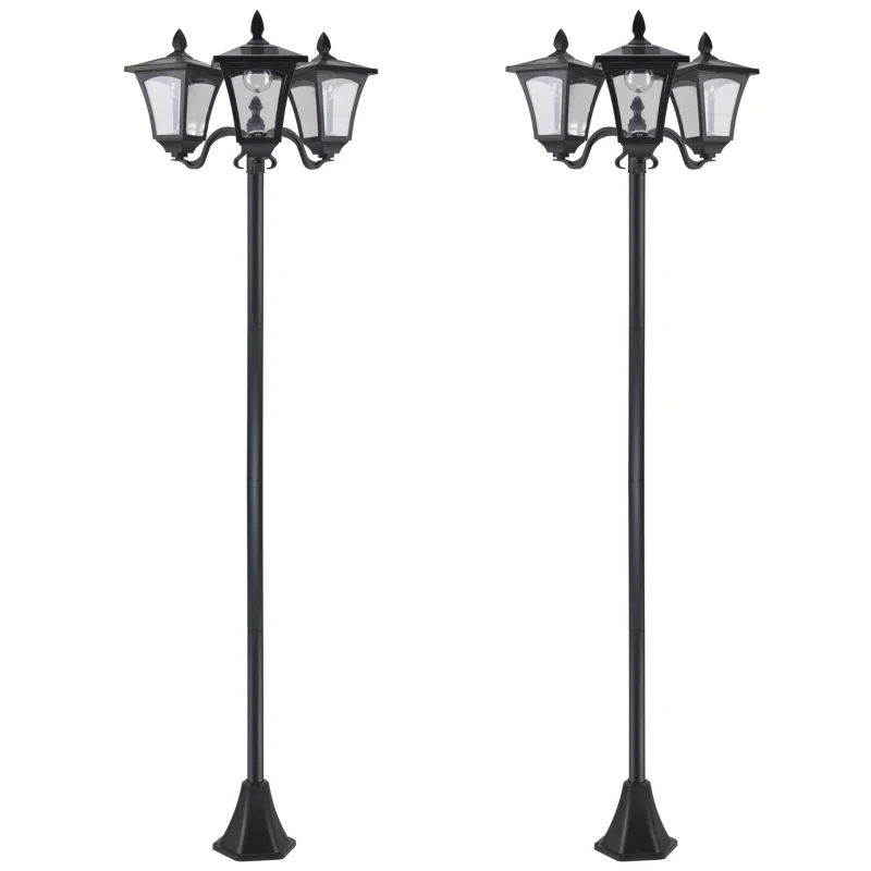 Outsunny Set 2 Lampioncini Solari da Esterno a 3 Luci Impermeabili IP44, 51.5x47x182.5cm, Nero