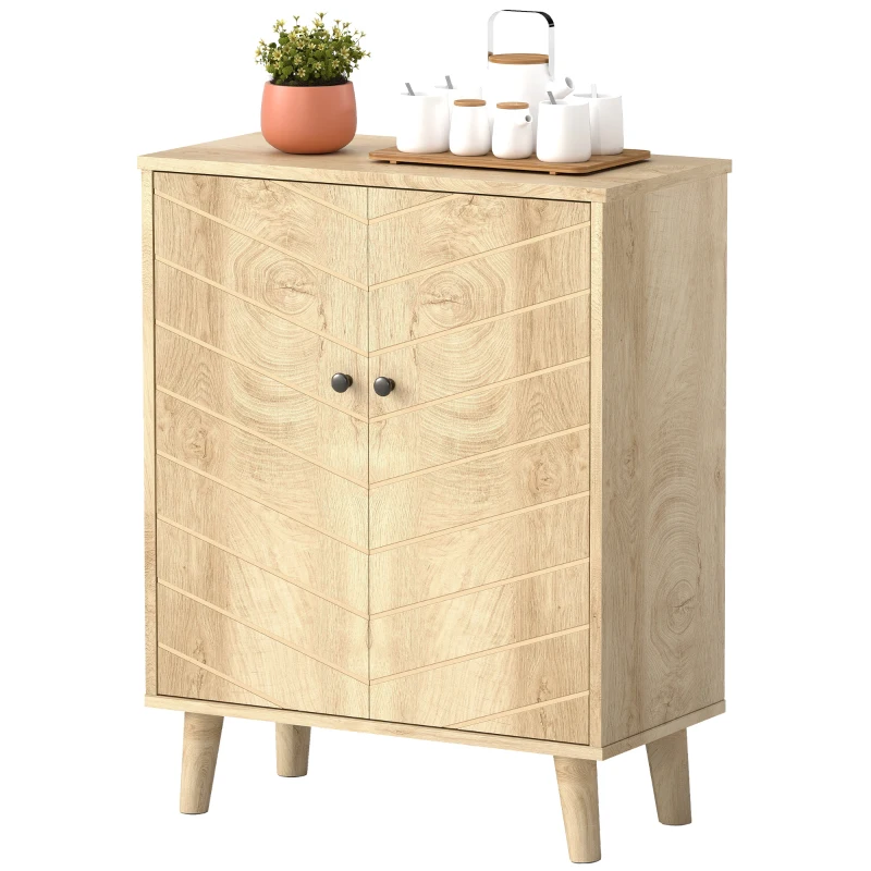 HOMCOM Vintage Storage Cabinet with Double Chevron Doors and Pine Wood Legs, Side Cabinet for Living Room, Kitchen, Bedroom
