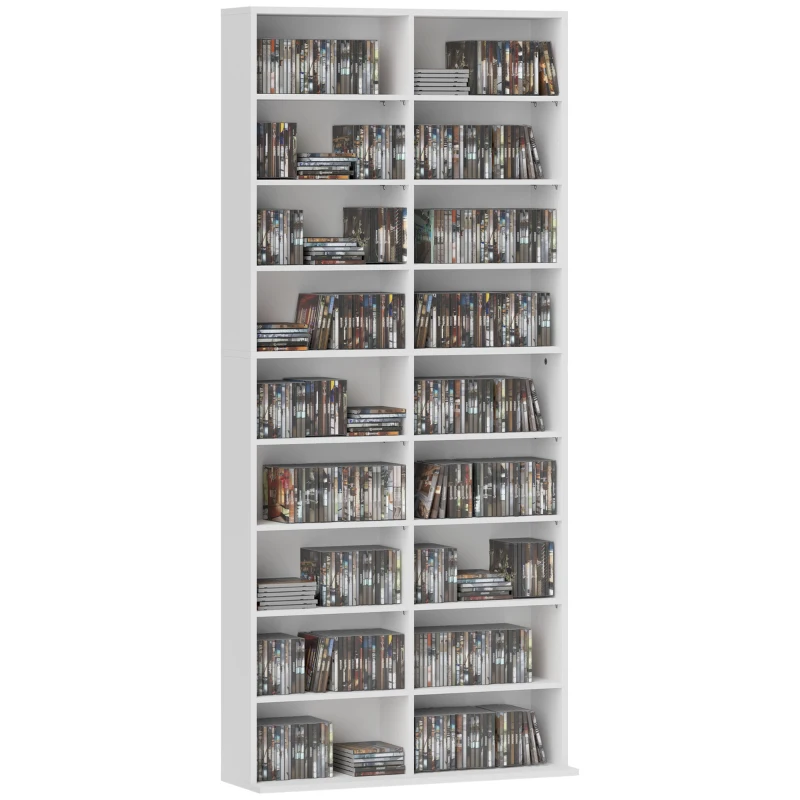 HOMCOM Organizadores para Cd e Dvd 18 Compartimentos Capacidade Máx. 640 Cd/360 Dvd 430 Blu-Ray 78,5x24x175 cm Branco