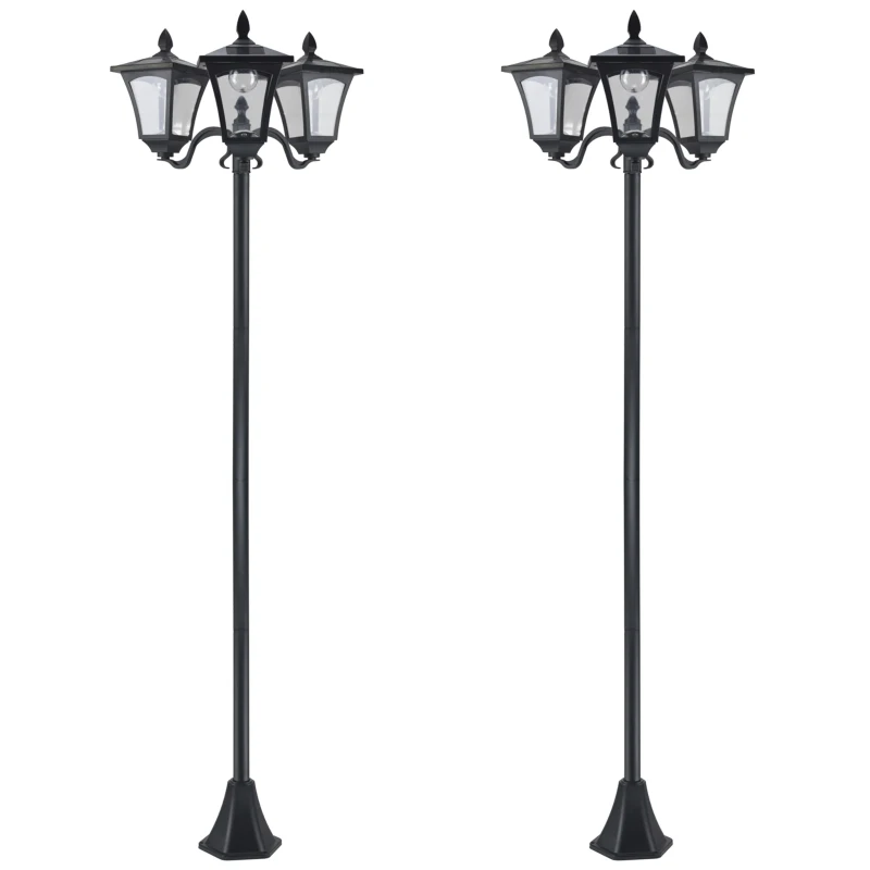 Outsunny Set 2 Lampioncini Solari da Esterno a 3 Luci Impermeabili IP44, 51.5x47x182.5cm, Nero