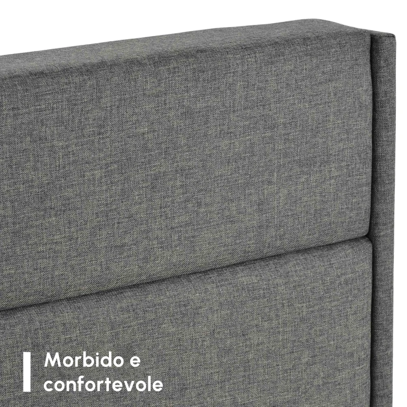 Letto Singolo con Rete a Doghe e Imbottito Testiera, Tessuto in Lino, Design Moderno, senza Materasso, 209x96x111 cm, Grigio Scuro