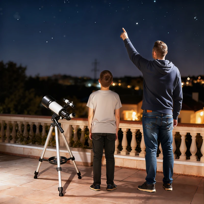 Outsunny Telescópio Astronómico para Adultos e Iniciantes 70 Mm Telescópio Refractor 40X/16X Tripé Ajustável 80x80x135 cm Branco