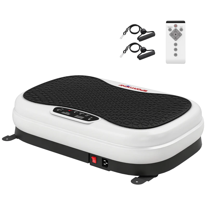 SPORTNOW Plataforma Vibratória 50 Velocidades 3 Programas com Ecrã LED com Controlo Remoto Bandas Elásticas 52x34x14 cm Preto e Branco
