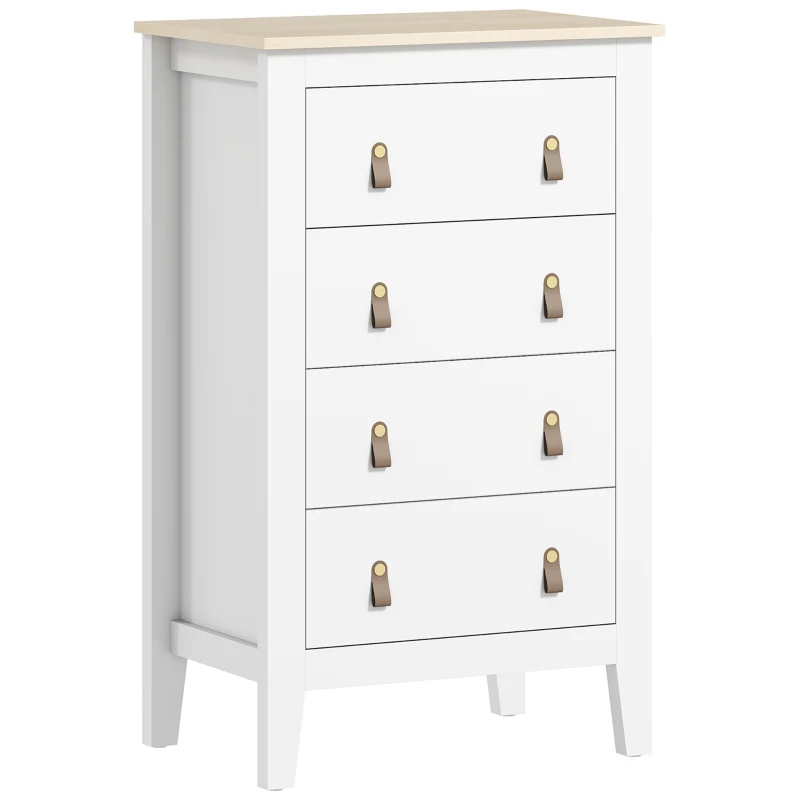 HOMCOM Commode 4 tiroirs meuble de rangement style contemporain avec poignées en polyuréthane, 60 x 40 x 98 cm, blanc